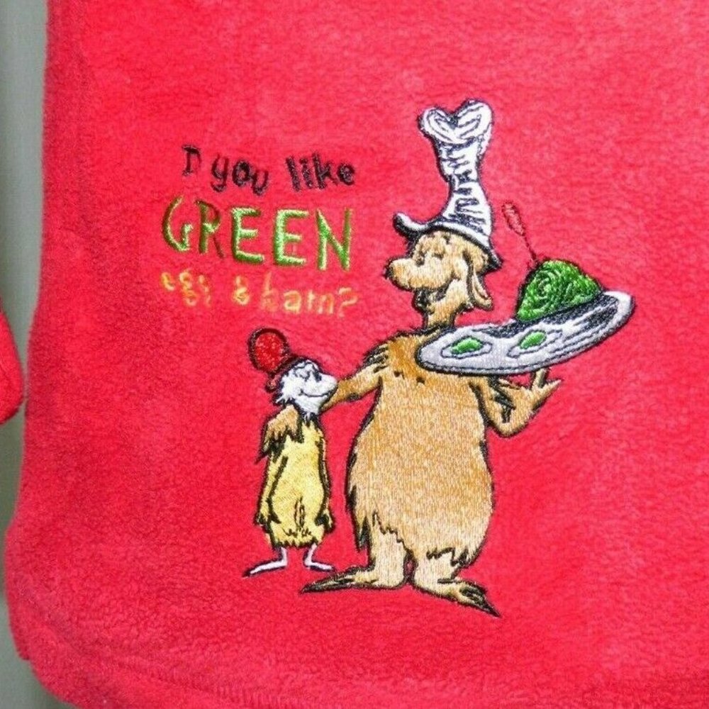 Vintage 90's Dr. Seuss Brand Women Do You Green Eggs & Ham Red Fleece Jacket S